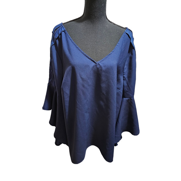 Lane Bryant Blue Peplum Sleeve Blouse with Back Tie Detail, Sz 14/16 - NWOT - Picture 2 of 8